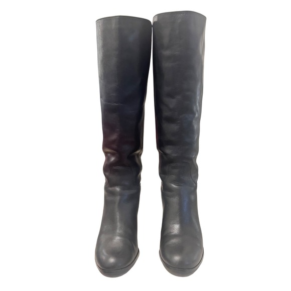 Cole Haan Black Leather Knee High Boots Block Heel Zipper Size 8B - Picture 4 of 13